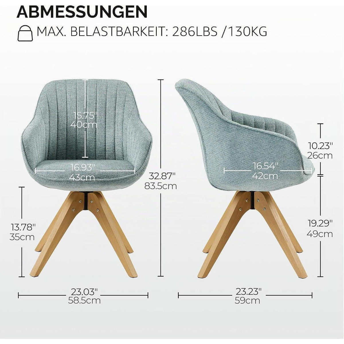 Drehstuhl Esszimmerstuhl Hellblau Polsterstuhl mit Armlehnen
