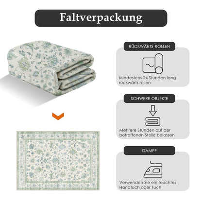 Waschbarer Teppich Blassgrün 300x400cm - Vintage Wohnzimmerteppich