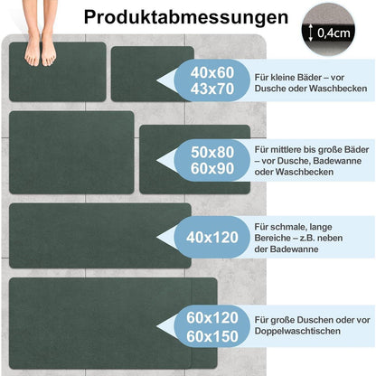 Rutschfeste Badematte super saugfähig 60x120 cm – Grau & Grün