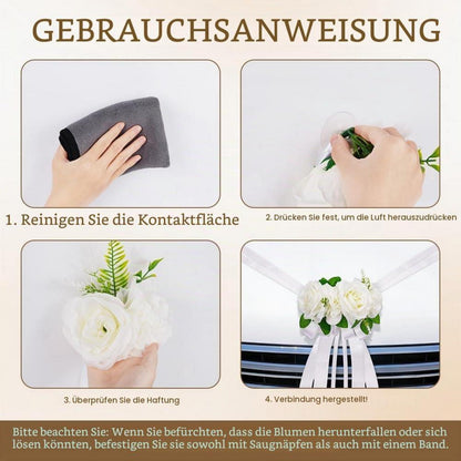 Hochzeitsauto Deko Set Weiß mit Rosen & Schleifen