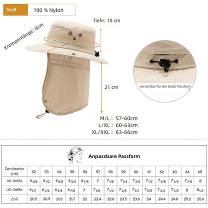 Sonnenhut mit UV-Nackenschutz – Wasserdichter Outdoor Hut für Damen & Herren