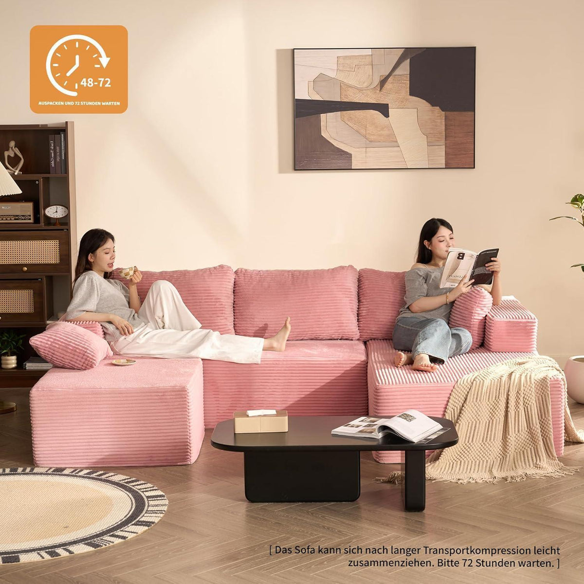 U-förmiges Schlafsofa 272cm mit Chaiselongue & weicher Recamiere