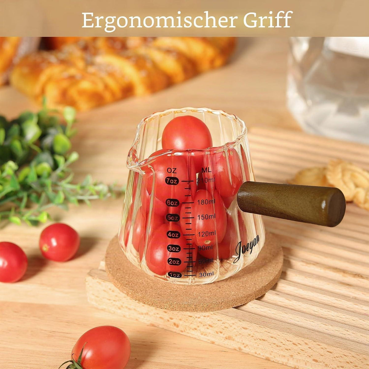 Glas Messbecher mit Holzgriff – 210ml Espresso Tasse