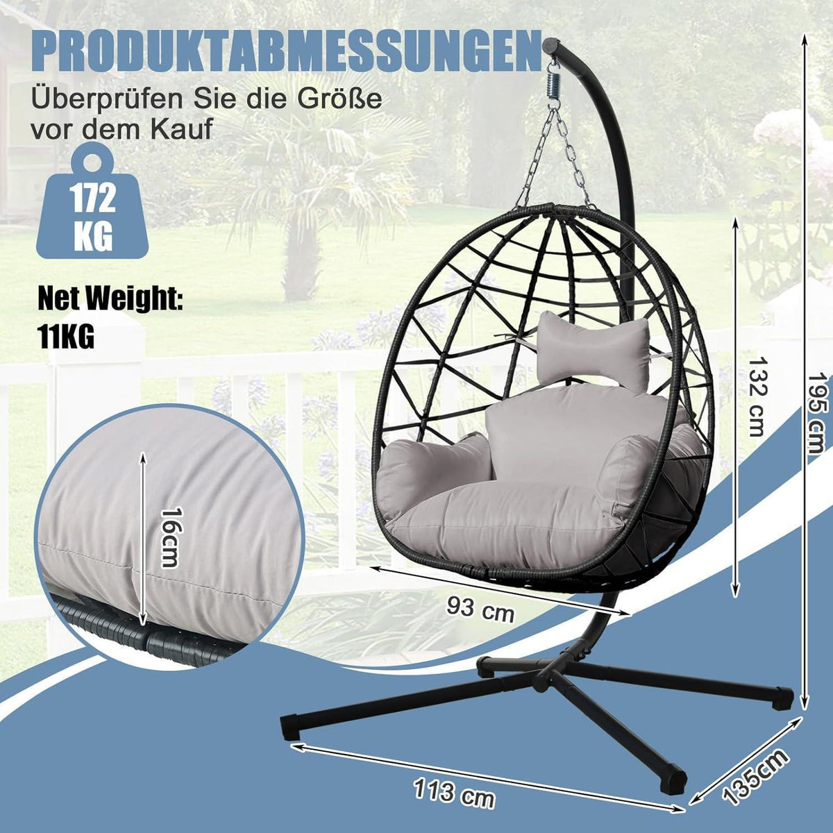 Hängesessel Ei mit Kissen & Gestell – Freistehend & Komfortabel
