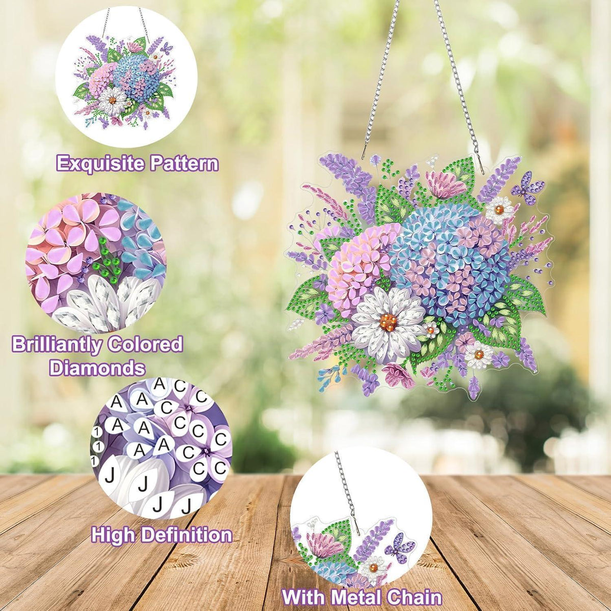5D Diamantmalerei Anhänger - Blumen Fensterbild DIY Set