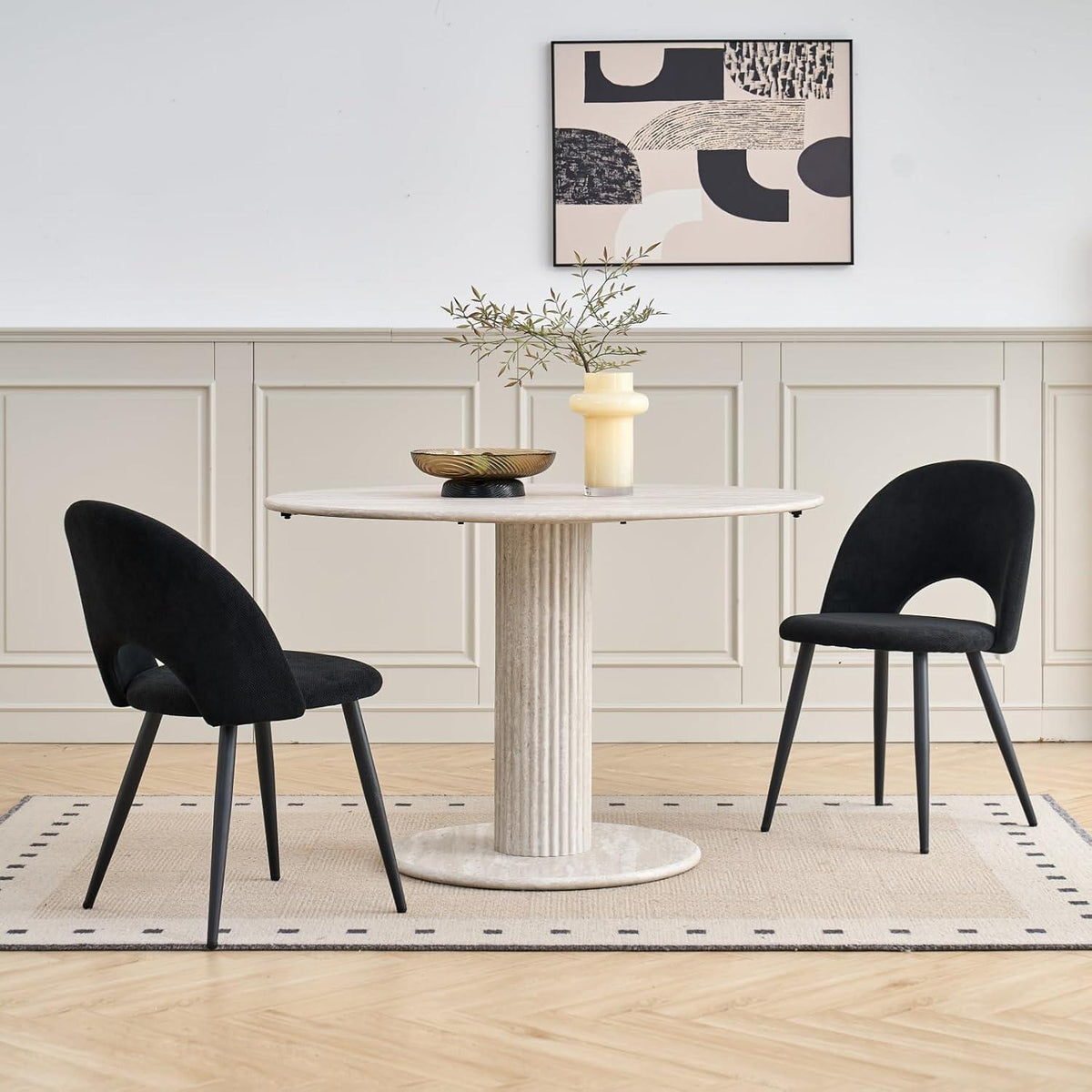 Runder Esstisch Set Grau & Schwarz | Essgruppe für Küche/Esszimmer