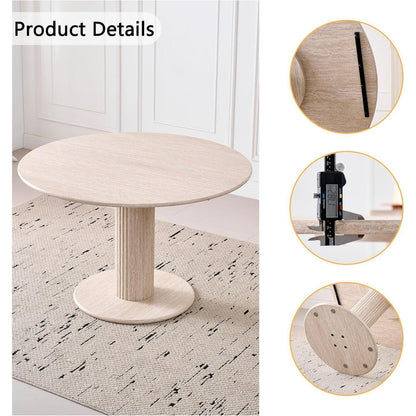 Runder Esstisch Set (115cm) mit 4 Stoffstühlen – Beige & Schwarz