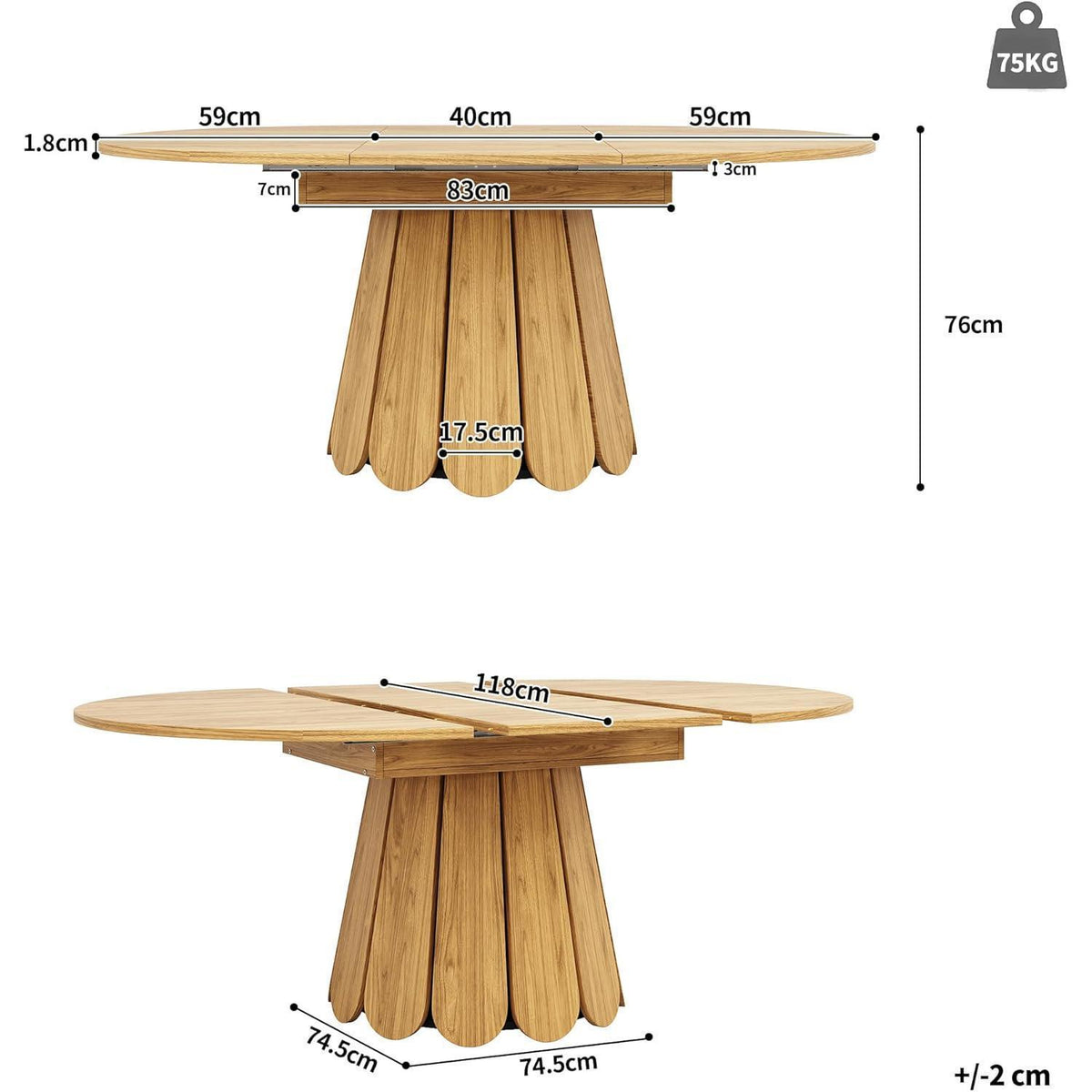 Runder Esstisch Ausziehbar Holz 118-158 cm – Platz für 6 Personen