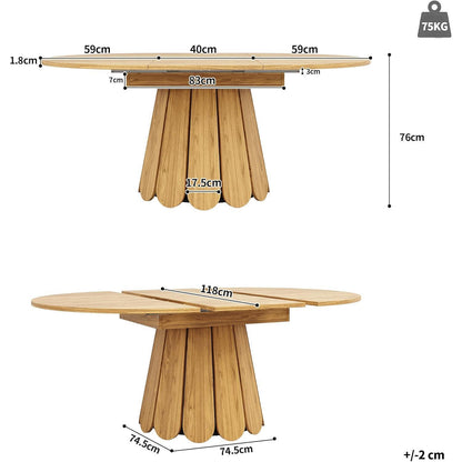 Runder Esstisch Ausziehbar Holz 118-158 cm – Platz für 6 Personen