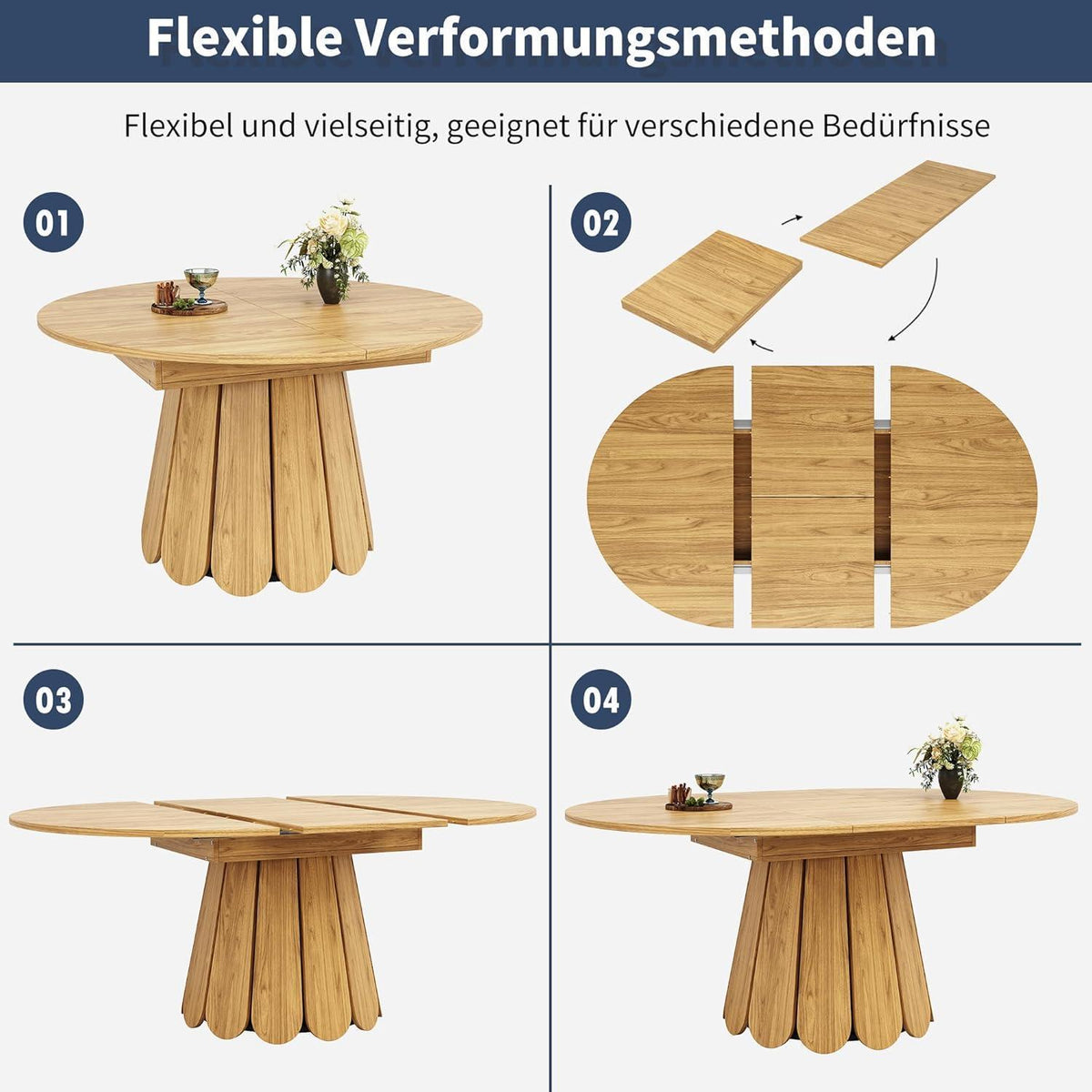Runder Esstisch Ausziehbar Holz 118-158 cm – Platz für 6 Personen