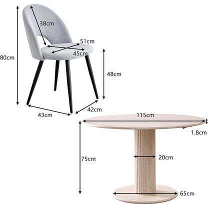 Runder Esstisch Set (115cm) mit 4 Stoffstühlen – Beige & Grau