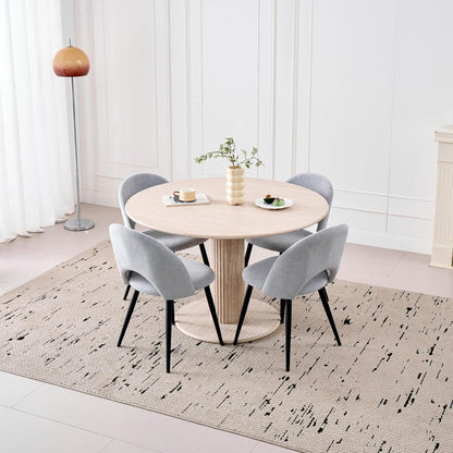 Runder Esstisch Set (115cm) mit 4 Stoffstühlen – Beige & Grau