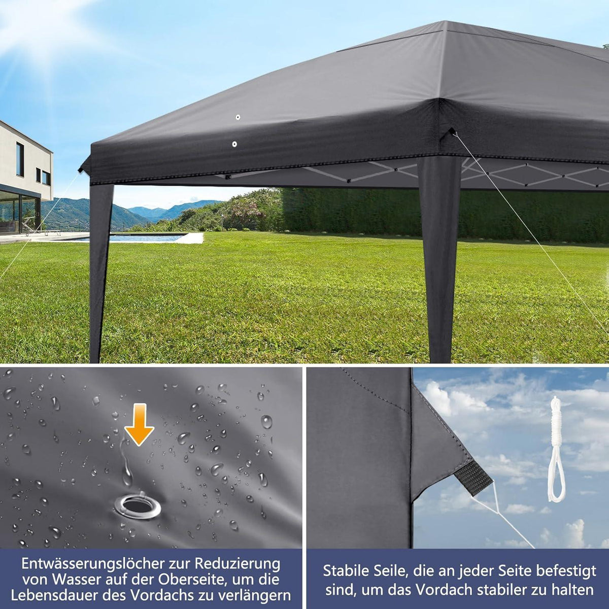 3x6m Faltpavillon mit 6 Seitenwänden – Wasserdicht & UV-Schutz