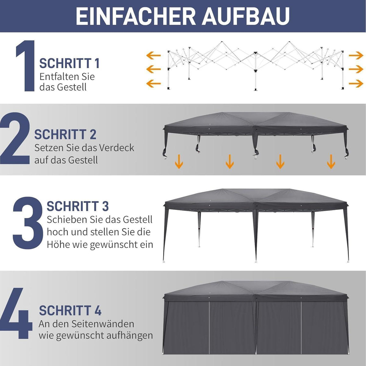 3x6m Faltpavillon mit 6 Seitenwänden – Wasserdicht & UV-Schutz