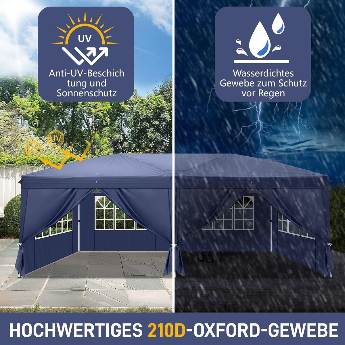 3x6m Faltpavillon mit 6 Seitenwänden – Wasserdicht & UV-Schutz