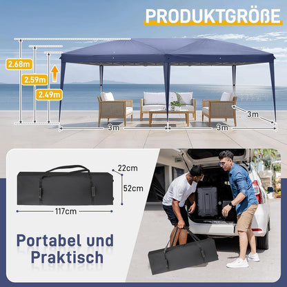 3x6m Faltpavillon mit 6 Seitenwänden – Wasserdicht & UV-Schutz