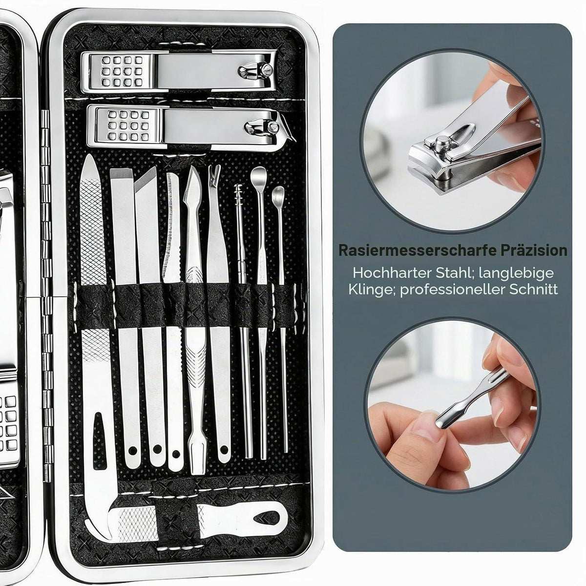 19-teiliges Maniküre-Pediküre Set Edelstahl – Tragbares Nagelpflege Kit