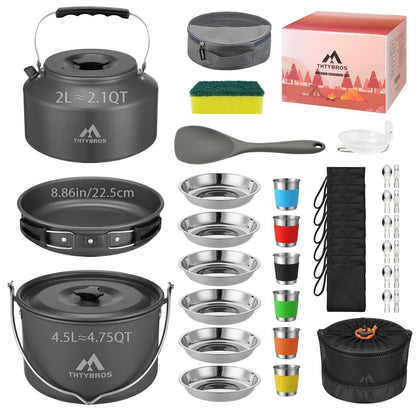Camping Kochset 43-teilig für 6 Personen – Aluminium Geschirr Set