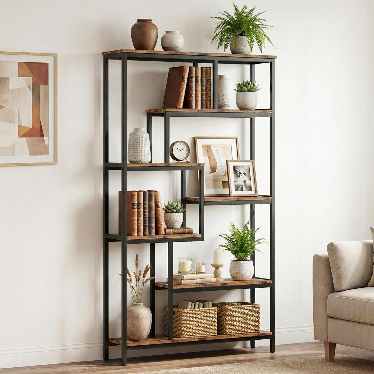 Standregal mit 7 Ablagen – Bücherregal für Wohnzimmer & Büro