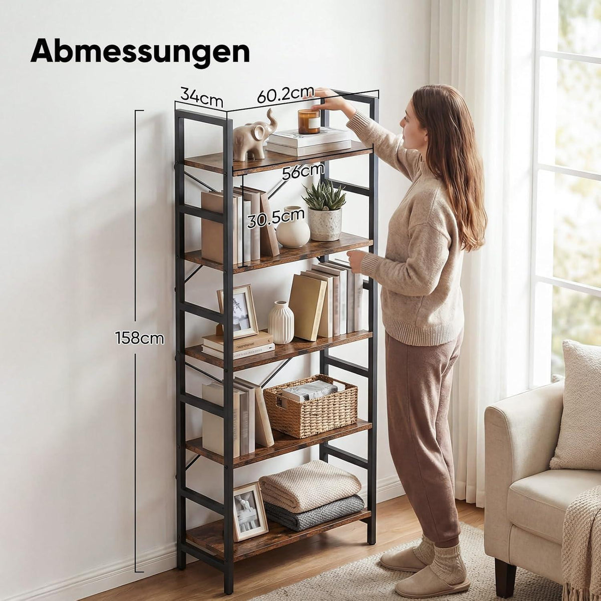 5-Ebenen Bücherregal | Standregal für Küche, Wohnzimmer & Schlafzimmer