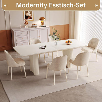 Rechteckiger Esstisch Creme 200 cm mit 8 Stühlen