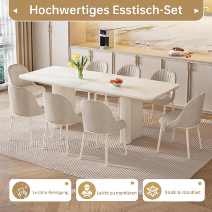 Rechteckiger Esstisch Creme 200 cm mit 8 Stühlen