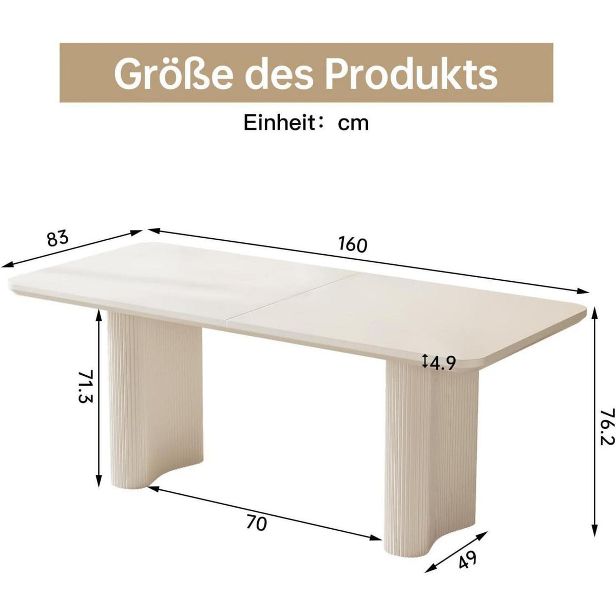 Rechteckiger Esstisch Creme – Moderner Küchentisch 160 cm