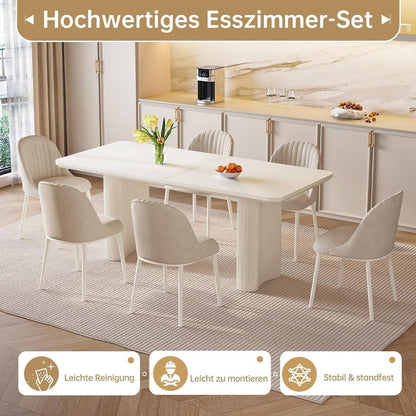 Rechteckiger Esstisch Creme mit 6 Stühlen (160 cm)