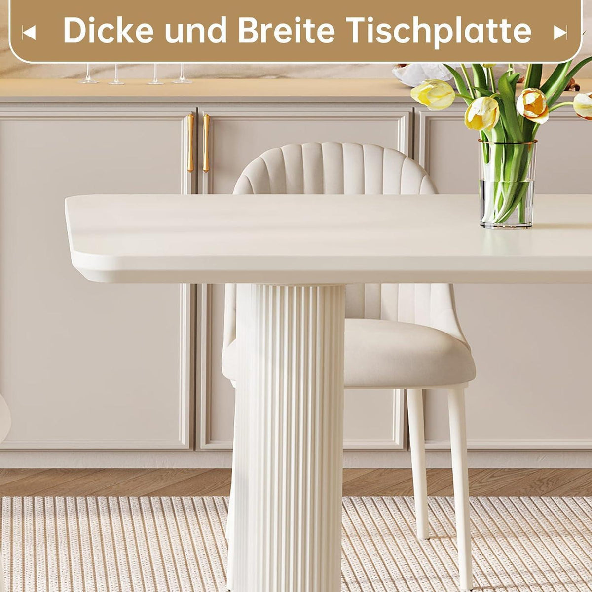Rechteckiger Esstisch Creme mit 6 Stühlen (160 cm)