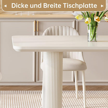 Rechteckiger Esstisch Creme mit 6 Stühlen (160 cm)
