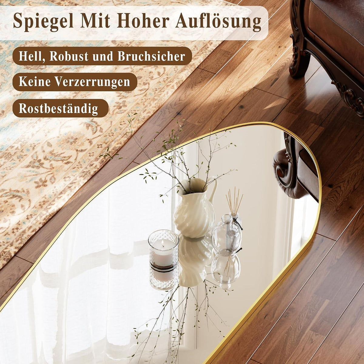 Ganzkörperspiegel Gold – Diamantform, Ständer & Wandmontage