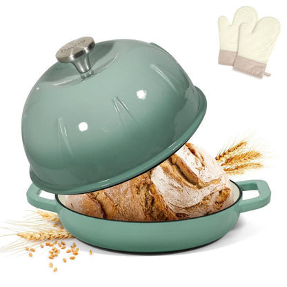 Gusseisen Brotbacktopf 5,35L Meersalzgrün mit Ofenhandschuhen