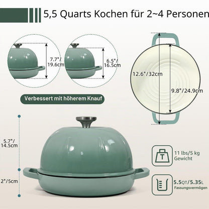 Gusseisen Brotbacktopf 5,35L Meersalzgrün mit Ofenhandschuhen