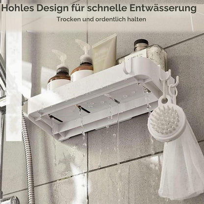 Duschablage ohne Bohren – Weißes Badregal mit 3 Haken