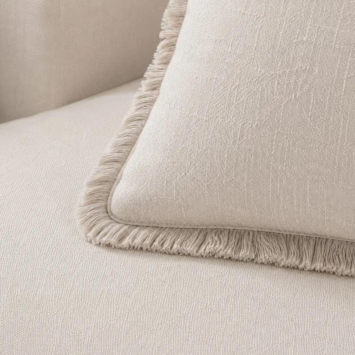 2er Set Baumwoll Kissenbezüge mit Fransen, 60x60 cm, Beige