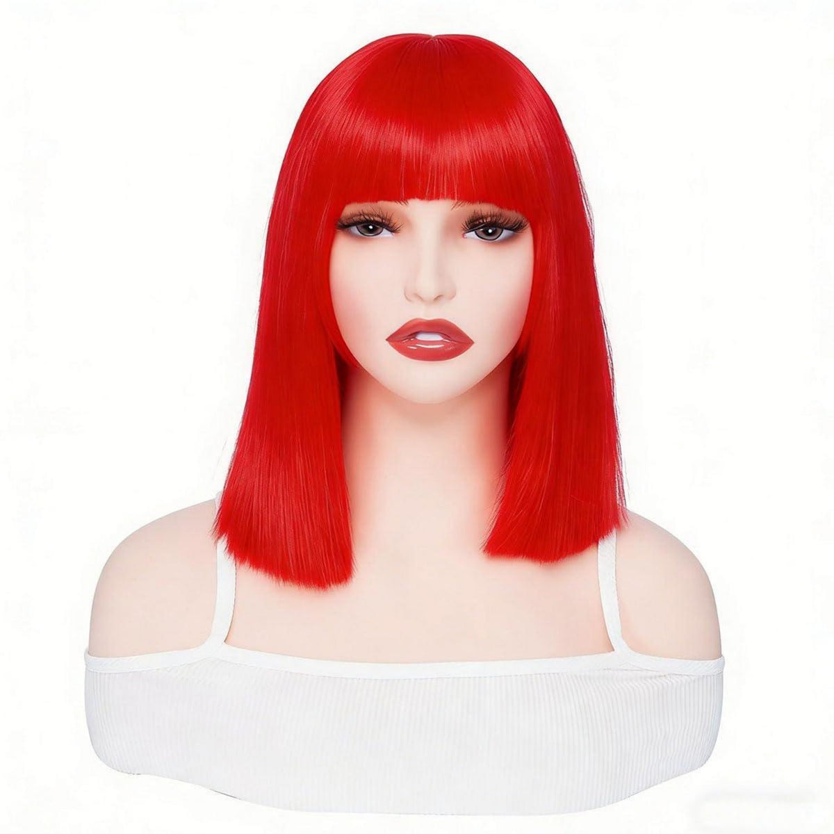 Rote Bob Perücke mit Pony – 30cm Synthetik Perücke für Cosplay