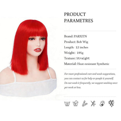 Rote Bob Perücke mit Pony – 30cm Synthetik Perücke für Cosplay