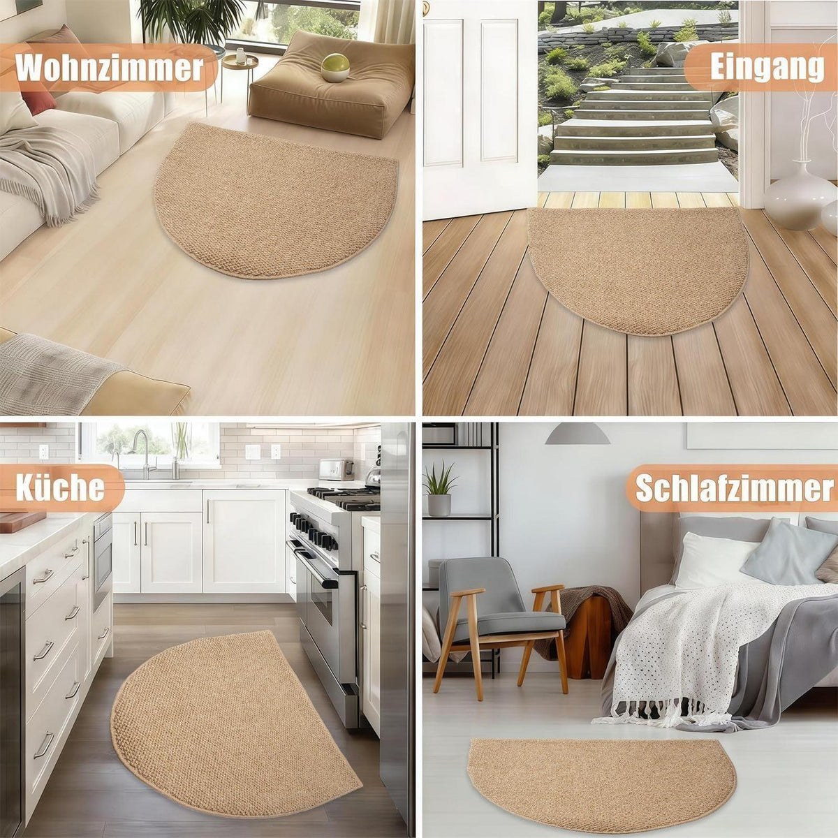 Schmutzfangmatte Halbrund Braun 80x120 – Rutschfest & Waschbar