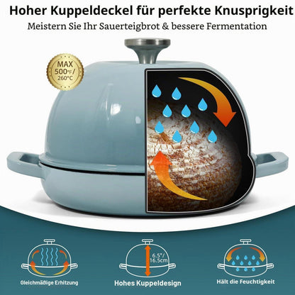 Gusseisen Brotbacktopf 5,35L mit Ofenhandschuhen – Meersalzblau
