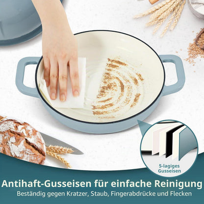 Gusseisen Brotbacktopf 5,35L mit Ofenhandschuhen – Meersalzblau
