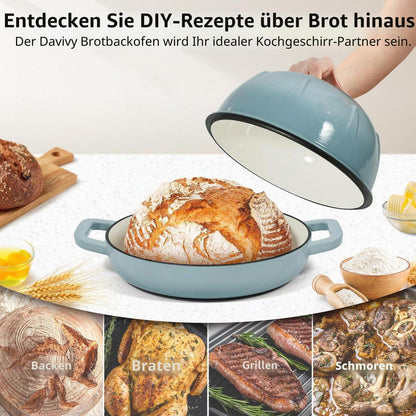 Gusseisen Brottopf 5,35L Meersalzblau mit Brotschlinge