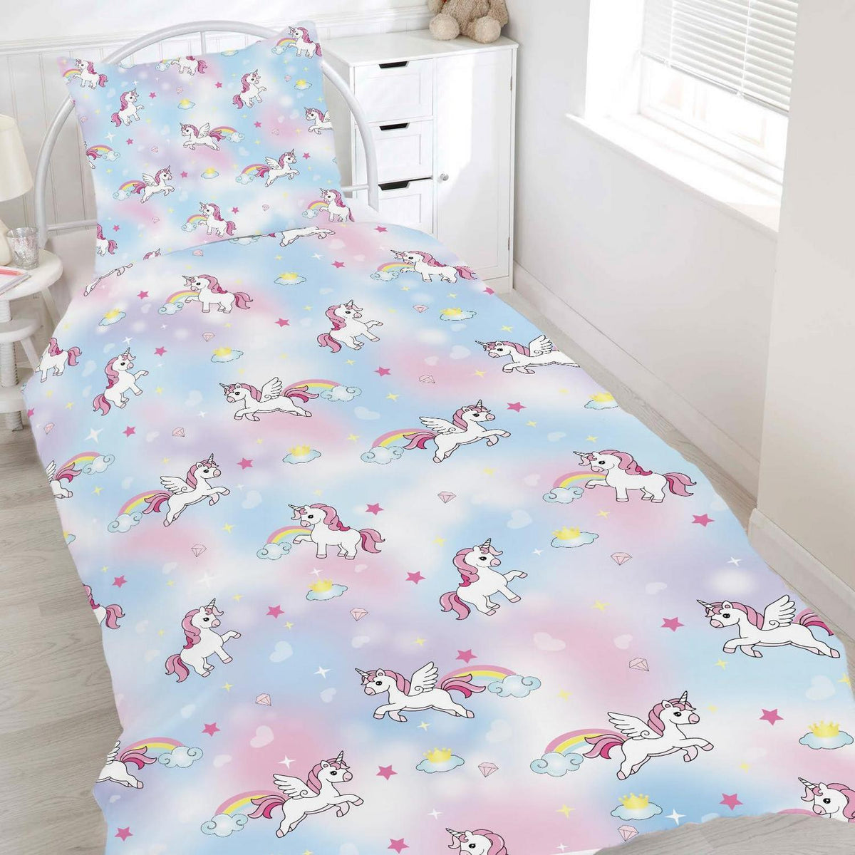 Einhorn Bettwäsche Set 135x200 – Rosa-Blau Mikrofaser