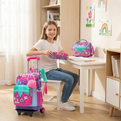 Schulrucksack Trolley Mädchen Rosa Eiscreme mit Lunchbag & Federmäppchen