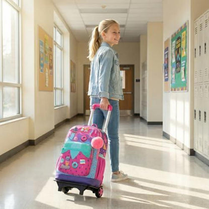 Schulrucksack Trolley Mädchen Rosa Eiscreme mit Lunchbag & Federmäppchen