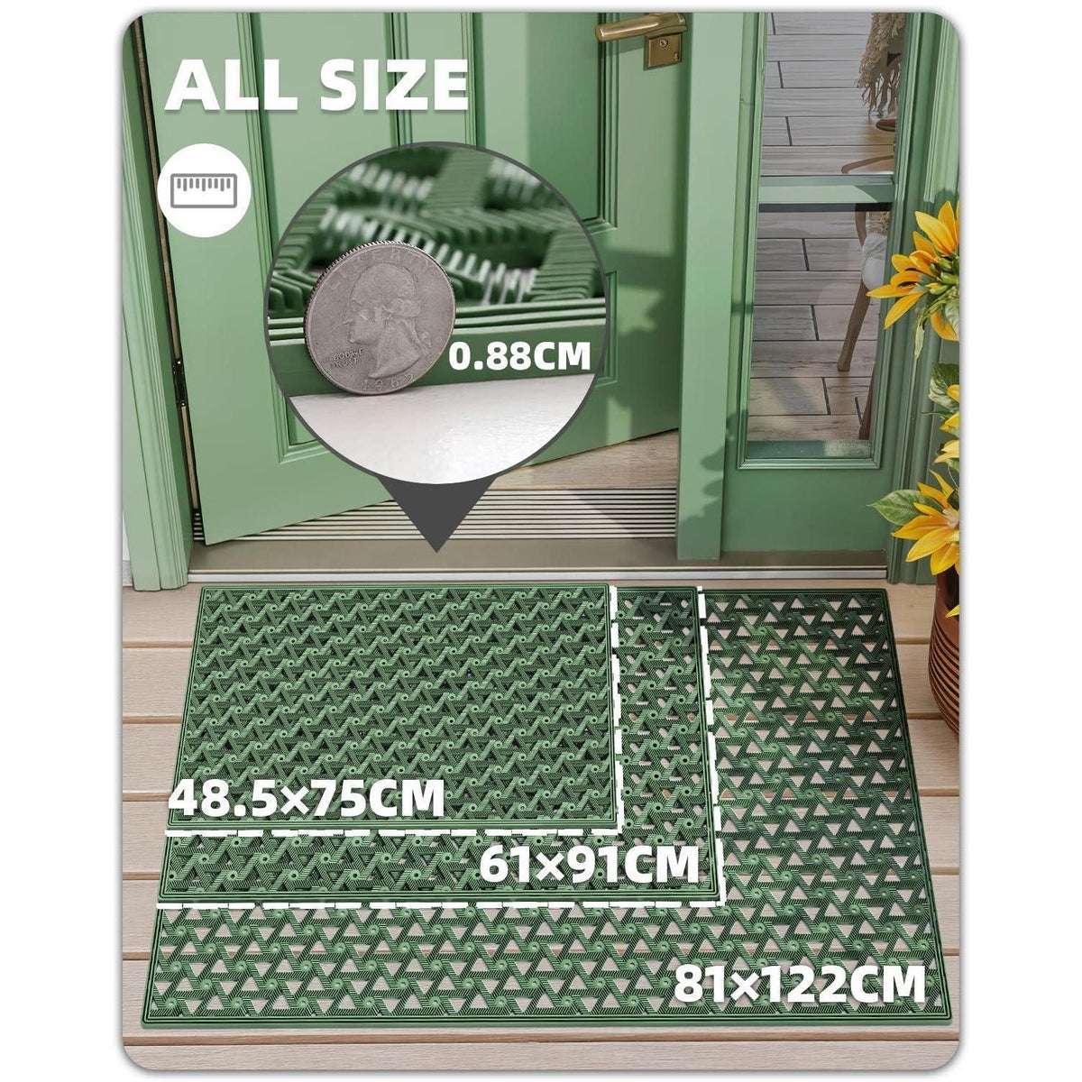 Fußmatte Grün 81x122 cm – Robust & Drainage für Draußen