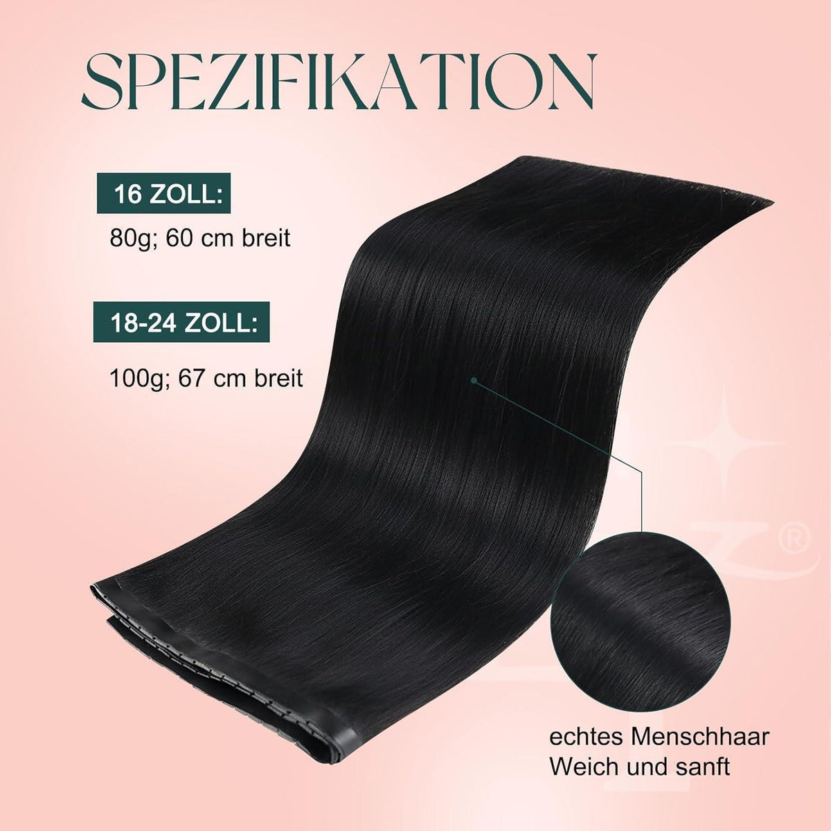 Schwarze Echthaar Butterfly Tressen 65cm – #1