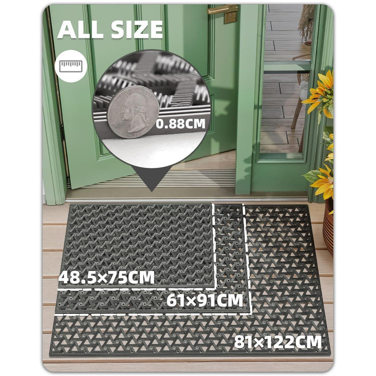 Fußmatte Grau 81x122 cm | Robust & Drainage für Draußen
