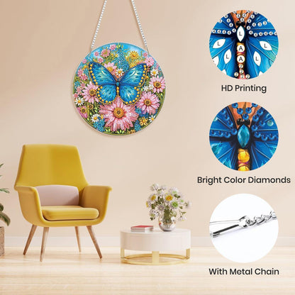Diamant Painting Anhänger Blauer Schmetterling mit Kette
