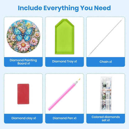 Diamant Painting Anhänger Blauer Schmetterling mit Kette