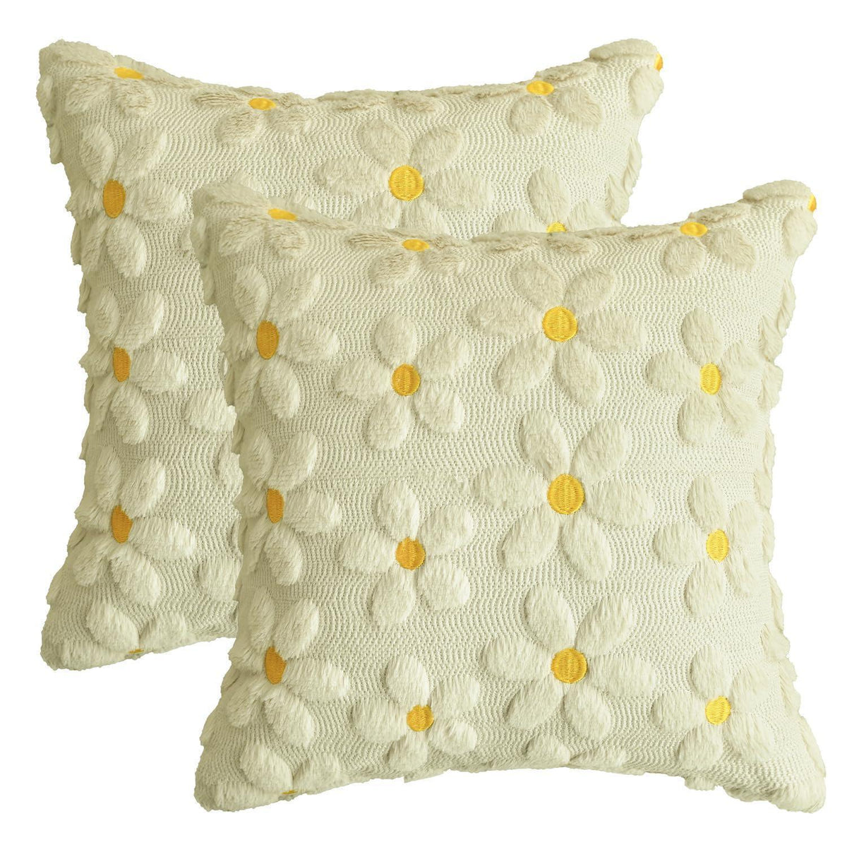 Beige Gänseblümchen Kissenbezüge 2er Set 40x40 cm Plüsch